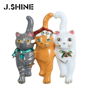 JShine Bonito Broche de Esmalte Gato Decoração Broches para as Mulheres do Vintage Três Gatos Terno Lenço de Roupas, Broches Imitação de Jóias