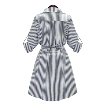 2019 outono Europeu de vento de grande tamanho mulheres de vestido listrado elegante moda solitário manga gordura MM de espessura listrado mulheres de vestido 623A 30