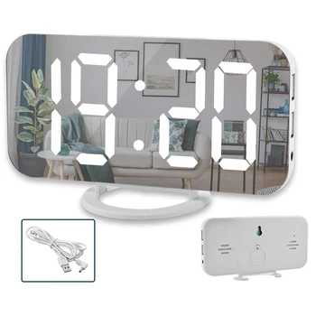Relógio Despertador Digital,6 Polegadas Grande Ecrã Led Com Dual Usb, Carregador Automático Portas Modo Dimmer Fácil A Função De Repetição, Espelho Moderno De