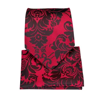 2018 Novo Design de 8,5 cm de 15 de Estilo Gravata Vermelha Conjunto Jacquard Tecido Mens Laços de Pescoço Gravata Japao botão de Punho de Definir Mens Tie para a Festa de Casamento