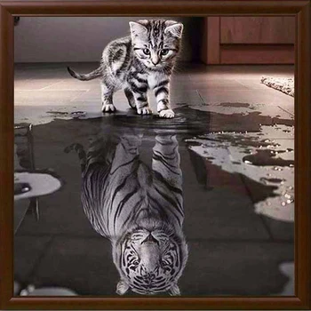 Artesanato Gato Reflexão Tigre 5D Diy Diamante Pintura, Ponto Cruz Animal bordado de Diamante Mosaico Europeu de Decoração de Casa de XU