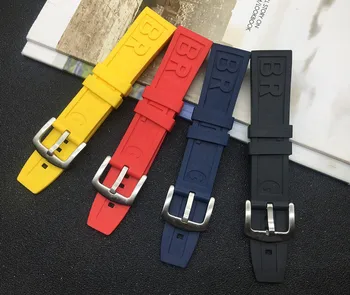 Marca 22mm 24mm de Borracha de silicone faixa de Relógio Preto Azul Amarelo Vermelho Pulseira Para a Breitling Navitimer Vingador correia logotipo ferramentas