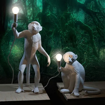 Moderno Preto Ouro Branco De Macaco Lâmpadas De Parede De Moda, Arte Simples Nórdicos Réplicas De Resina Seletti De Suspensão Macaco Lâmpada