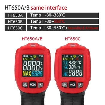 Habotest HT650 Termômetro Infravermelho Digital LCD Laser Medidor da Umidade da Temperatura NCV houver pirômetro Gerador de imagens Higrômetro INFRAVERMELHO termometro