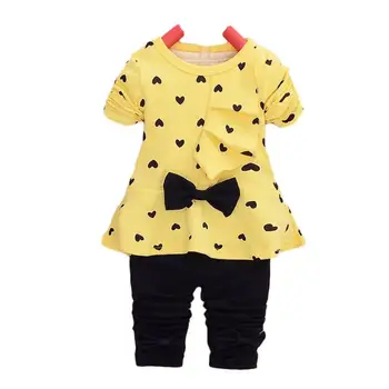 LONSANT Novo Bebê Conjuntos em Forma de Coração de Impressão Arco Miúdos Bonitos Conjunto de T-Shirt + Calça Drop Shipping N30