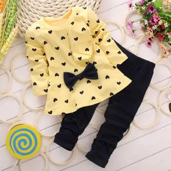 LONSANT Novo Bebê Conjuntos em Forma de Coração de Impressão Arco Miúdos Bonitos Conjunto de T-Shirt + Calça Drop Shipping N30