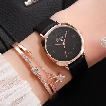 2020 venda quente nova versão coreana de pu com simples e versátil moda senhoras relógio de quartzo do Relógio definido bayan kol saati