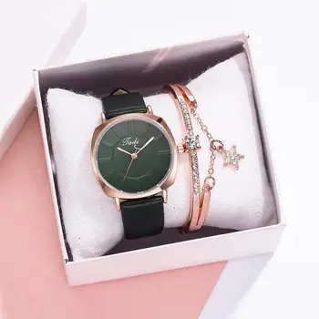 2020 venda quente nova versão coreana de pu com simples e versátil moda senhoras relógio de quartzo do Relógio definido bayan kol saati