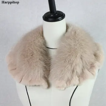 Harppihop * mulheres casaco de inverno gola acessórios Genuínos fox fur collar lenço com rex rabbit fur de renda