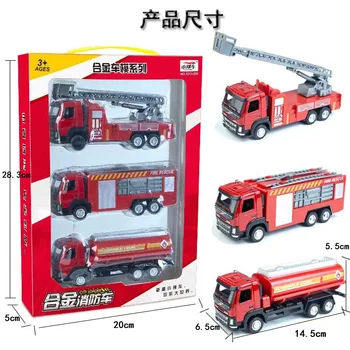 Vermelho 1:50 3pcs/set Liga de Deslizamento de Engenharia Militar Caminhão de bombeiros Modelos de Crianças Brinquedos Baratos Presentes Coleções Briquedos