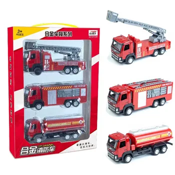 Vermelho 1:50 3pcs/set Liga de Deslizamento de Engenharia Militar Caminhão de bombeiros Modelos de Crianças Brinquedos Baratos Presentes Coleções Briquedos