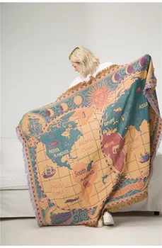 Mapa de Algodão Boêmio Cobertor Jogar Multi-Função Sofá Decorativo Piano tampa Xadrez Tapeçaria Cobertor Cobertor de Borla