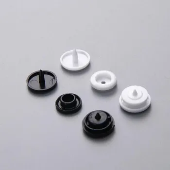 300sets Tamanho T5(12.4 mm) - Branco/Preto-encaixe de Plástico Botões de Prendedores de Plástico Para Pano de Babador, Fralda, Lenços de