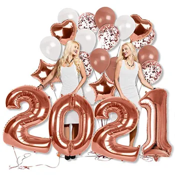 33pcs Grande 40inch Número De 2021 Folha de Balão Feliz Ano Novo Festa de Véspera de Decorações Decoração de Natal para Casa Formaturas Balões
