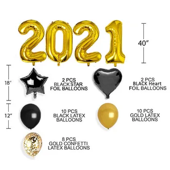 33pcs Grande 40inch Número De 2021 Folha de Balão Feliz Ano Novo Festa de Véspera de Decorações Decoração de Natal para Casa Formaturas Balões
