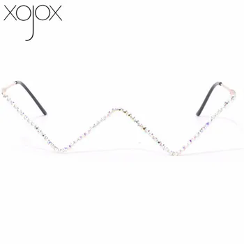 XojoX Strass Lensless Óculos De Armação De Mulheres Elegantes E Simples Meia De Armação De Metal Espetáculo Moldura Do Diamante V Formas Óculos