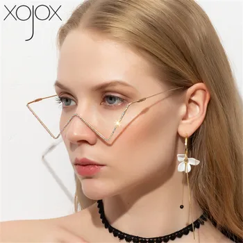 XojoX Strass Lensless Óculos De Armação De Mulheres Elegantes E Simples Meia De Armação De Metal Espetáculo Moldura Do Diamante V Formas Óculos
