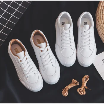 Mulheres Sapatilha De Couro Sapatos De Outono Senhoras Casual, Flats, Sapatilhas Femininas De Moda Nova Conforto Plataforma Branca Vulcanizada Sapatos 2020