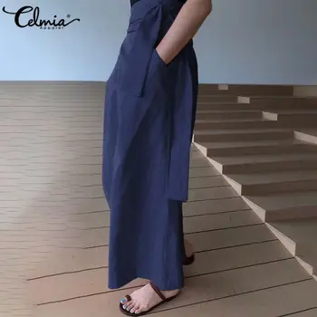 Celmia Moda Cintura Alta Maxi Saia 2021 Outono-Inverno Elegante E Saias De Senhoras Causal Streetwear Saia Bandage Sahes Bolsos Saias