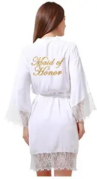 Mulheres de Algodão de Cor Pura Curto Quimono Vestes com Glitter, para a Dama de honra e Noiva,Festa de Casamento, Ficando Pronto Manto L