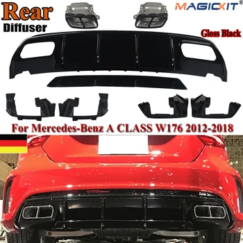 MagicKit Para a MB W176 AMG UMA Classe de Brilho Preto Estilo Difusor Traseiro+Escape 2012-2018