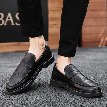 Homens Casual Marca de Sapatos de Couro Genuíno Mens Sapatos Mocassins Confortável Respirável Deslizamento na Condução Sapatos Preto Tamanho Plus 38-44 %