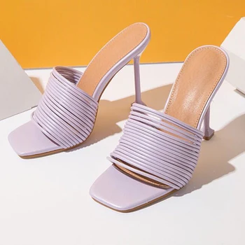 2020 Nova Moda De Verão De Mulheres Sandálias Sapatos De Mulher Cristal Calcanhar De Praia, Chinelos De Quarto Sexy Sandália De Dedo Aberto Dedo Do Pé Quadrado De Banda Estreita Slides