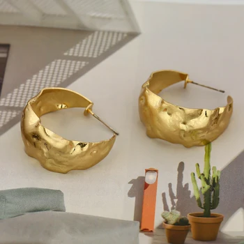 Yhpup Vintage de Ouro Geométricas Brincos de Cobre De 16 K Charme Metal Brincos Brincos para Mulheres Office Acessórios de Presente de Novo