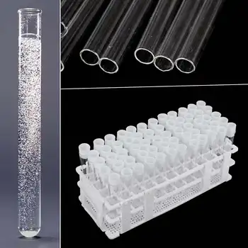 60pcs 16x100mm de Plástico transparente tubos de ensaio com tampas de suporte de tubos de ensaio suporte suporte de laboratório de laboratório de tubos de plástico Transparente frasco