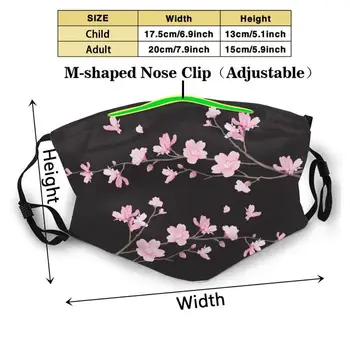 Cerejeira em Flor - Preto Impressão 3d Reutilizáveis Boca Máscara Lavável Filtro Anti-Pó Máscara para o Rosto de Sakura, a Flor de Cerejeira Cerejeira