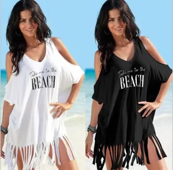Novo Borlas Mulheres de Biquíni Longo Cobrir Casaquinho de Sunga de Praia de Banhos Maxi Vestido Off-ombro Roupas