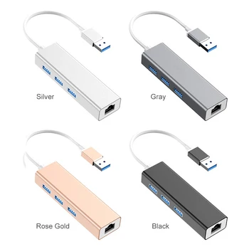 3 Portas USB 3.0 Gigabit Ethernet Lan Rj45 Placa de Rede Hub Plitter de Alumínio Hub USB Adaptador de Dock Para o MacBook Pro Acessórios