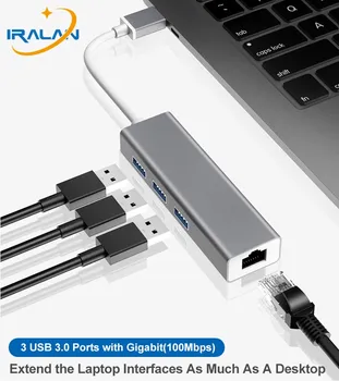 3 Portas USB 3.0 Gigabit Ethernet Lan Rj45 Placa de Rede Hub Plitter de Alumínio Hub USB Adaptador de Dock Para o MacBook Pro Acessórios