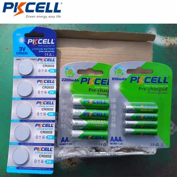 PKCELL 4Pcs/cartão de NIMH AA 2200mAh+ 4Pcs/cartão de NI-MH AAA 850mAh 1,2 V Bateria Recarregável de Baterias Baterias (5pcs CR2032 Gratuito)