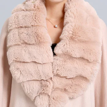 Lugentolo Ponchos e Capes Mulheres Solta Fox Fur Collar Casaquinho de Malha de Moda de Inverno Bastão Tipo de Cabo Casaco