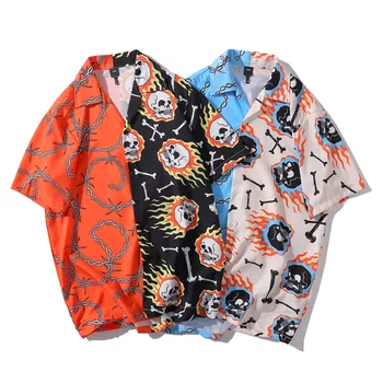 Crânio De Impressão De Retalhos Vintage Camisa De Verão, Homens Novos Havaiano Camisa De Manga Curta Mens Casual, Praia, Camisas De Homem De Grandes Dimensões Koszula