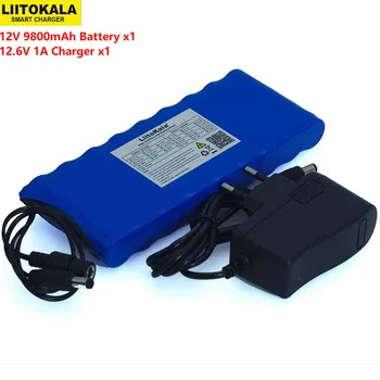 Liitokala 12 v 9.8 Ah 9800mAh 18650 Bateria Recarregável de 12V Placa de Protecção do CCTV Monitor de bateria +12,6 V 1A Carregador