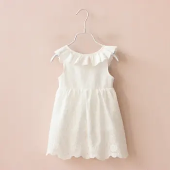 2020 Verão de Novo Meninas de Vestido Branco Puro Oco Grande V sem encosto de Festa Vestido de Princesa infantil Bebê Crianças Meninas Roupa