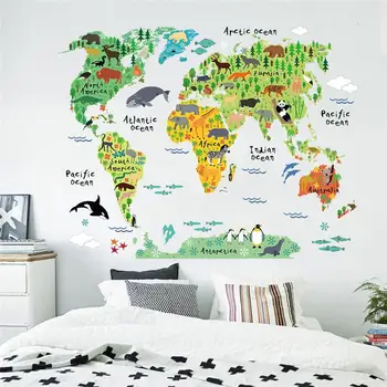 Mapa animais adesivos de parede decorações de quarto de desenhos animados mural de arte zoo as crianças em casa decalques cartazes 037. 5.0