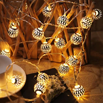 Luzes de fadas de Natal, Guirlanda de Luzes de LED Decoração Marroquina bola de Natal luz de seqüência de caracteres de luz da cor do ferro arte quarto romântico