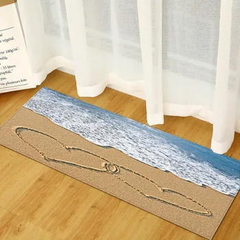 Cozinha Tapetes para o Chão Praia Cênica Padrão de Cozinha Tapete Lavável a Decoração Home Tapete 3D Interior Capacho de boas-Vindas Tapete Antiderrapante Tapetes