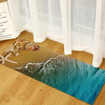 Cozinha Tapetes para o Chão Praia Cênica Padrão de Cozinha Tapete Lavável a Decoração Home Tapete 3D Interior Capacho de boas-Vindas Tapete Antiderrapante Tapetes