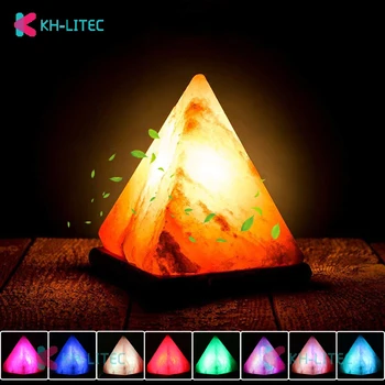 KHLITEC Triângulo USB Sal Lâmpada de Mão Esculpida Purificador de Noite a Luz de Madeira da Base de dados do Himalaia Natural Colorido de Cristal de Rocha Luz da Lâmpada
