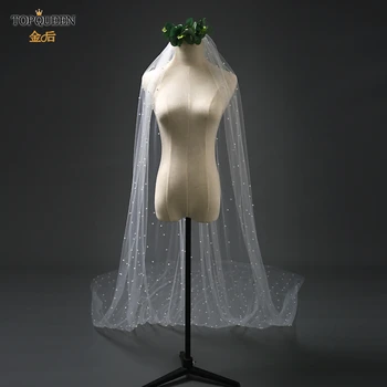 TOPQUEEN V05 Elegante Simples Véu com Pente de Cabelo Branco Marfim Uma Camada de Véu de Noiva, com Pérolas para Acessórios do Casamento