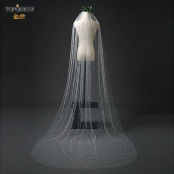 TOPQUEEN V05 Elegante Simples Véu com Pente de Cabelo Branco Marfim Uma Camada de Véu de Noiva, com Pérolas para Acessórios do Casamento