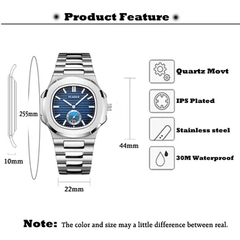 2020 Novas PLADEN de Quartzo Relógios Para Homens Luxo de Data Automática do Relógio Impermeável de Couro Genuíno fase da Lua Relógio Relógio Masculino