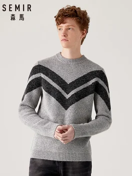 SEMIR Homens 2019 inverno nova camisola cor do contraste camisola de gola redonda pulôver tendência da moda camisola de assentamento