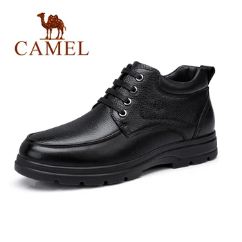 CAMELO Homens Sapatos com Pele de Novos Negócios Casual de Alta-top Botas Homem Genuíno Couro Preto Britânico Calçado Masculino Pai Flats