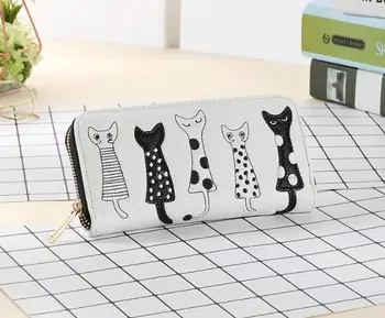 2020 FraBrit moda padrão carteira explosivo gato bonito dos desenhos animados bordado de linha senhora Longo da Carteira