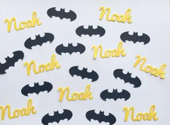 Nome personalizado Batman, super-herói do chuveiro de bebê aniversário Confettis de Gênero Revelam Tabela de decoração de scrapbook dispersa festa decoartions
